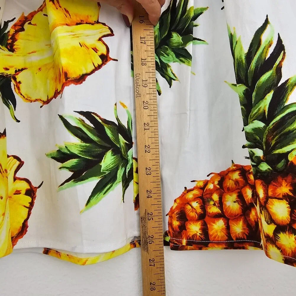 Womens Sz 3X Tropical Pineapple Print Pleated Swing Skirt Cotton Blend Retro NWT